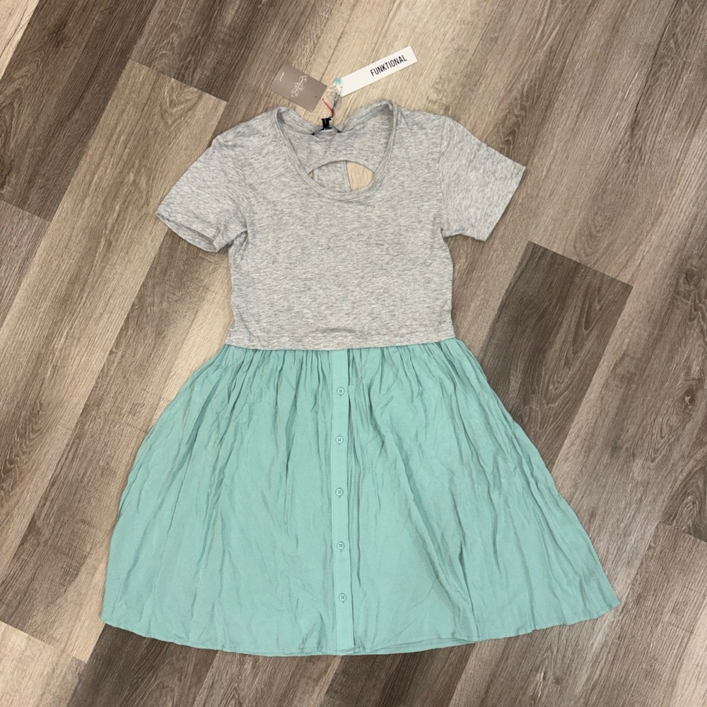 Anthropologie Funktional NWT Women's T-Shirt Dress Gray+Blue Medium Racerback